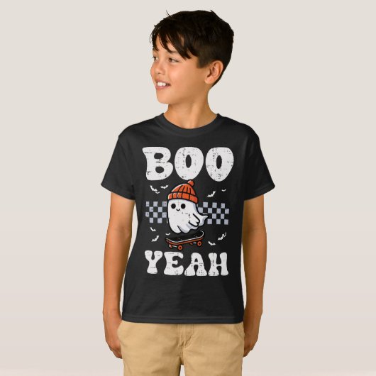 Halloween Ghost Skateboard Boo Yeah Costume Boys K T-Shirt (Vorne ganz)
