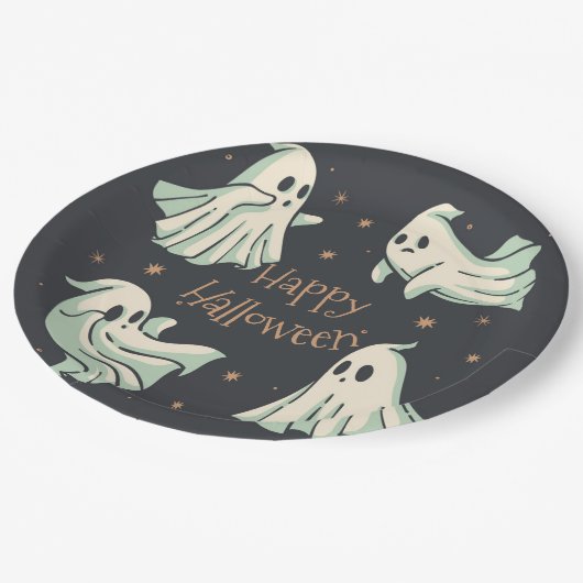Halloween Ghost Spooktacular Happy Halloween Pappteller (Schrägansicht)