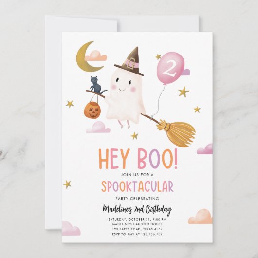 Halloween Ghost Spooktacular Hey Boo Girl Birthday Einladung (Vorderseite)