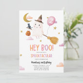 Halloween Ghost Spooktacular Hey Boo Girl Birthday Einladung (Stehend Vorderseite)