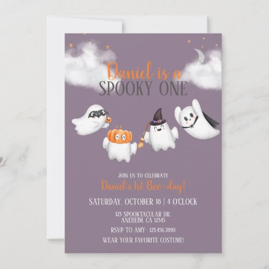 Halloween Ghost Spooky One Geburtstagsparty Einladung (Vorderseite)
