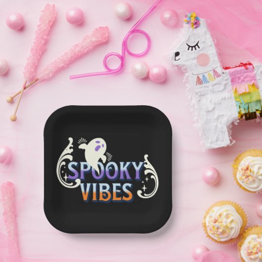 Halloween Ghost Spooky Vibes Typografy Letting Pappteller (Party)