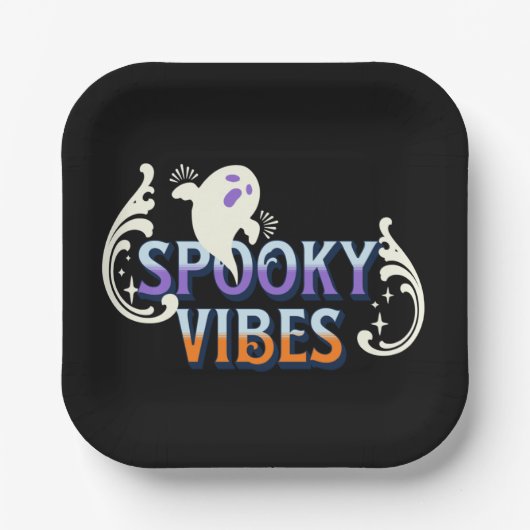 Halloween Ghost Spooky Vibes Typografy Letting Pappteller (Vorderseite)