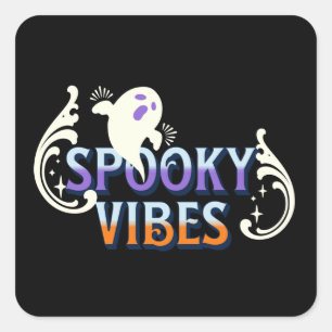 Halloween Ghost Spooky Vibes Typografy Letting Quadratischer Aufkleber