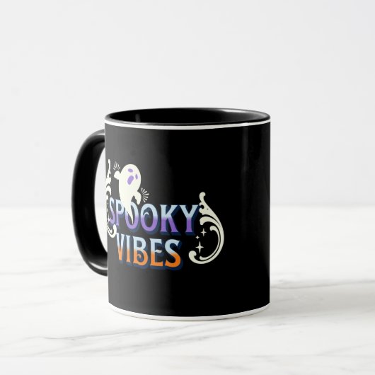 Halloween Ghost Spooky Vibes Typografy Letting Tasse (Vorderseite Links)