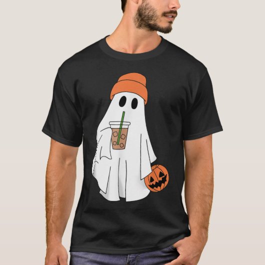 Halloween Ghost trinkt Kaffee Geist Eiskaffee T-Shirt (Vorderseite)