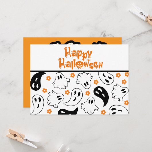 Halloween Ghost Typografie Zitat Flat Gruß Karte (Vorderseite/Rückseite Beispiel)