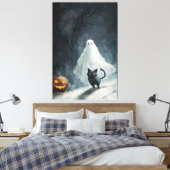 Halloween Ghost und Black Cat Leinwanddruck (Insitu (Schlafzimmer))