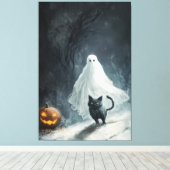 Halloween Ghost und Black Cat Leinwanddruck (Insitu (Holzboden))