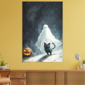 Halloween Ghost und Black Cat Leinwanddruck (Insitu (Wohnzimmer))