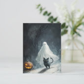 Halloween Ghost und Black Cat Postkarte (Stehend Vorderseite)