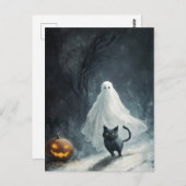 Halloween Ghost und Black Cat Postkarte (Vorne/Hinten)