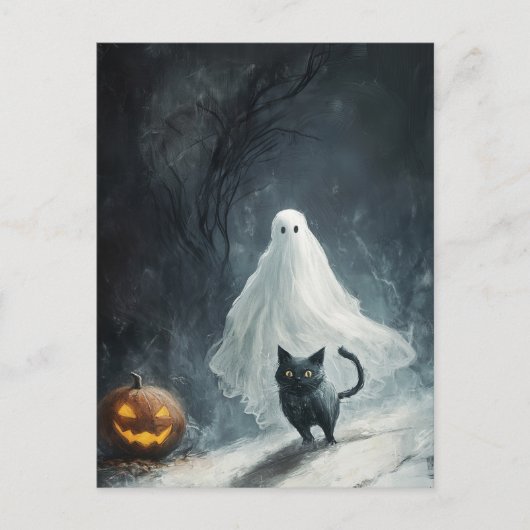 Halloween Ghost und Black Cat Postkarte (Vorderseite)