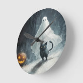 Halloween Ghost und Black Cat Runde Wanduhr (Winkel)