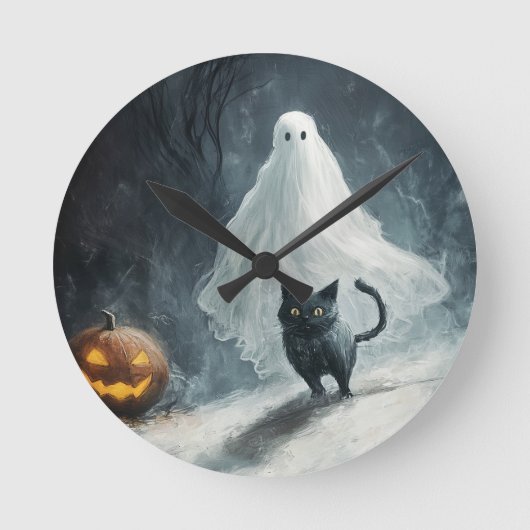 Halloween Ghost und Black Cat Runde Wanduhr (Vorderseite)