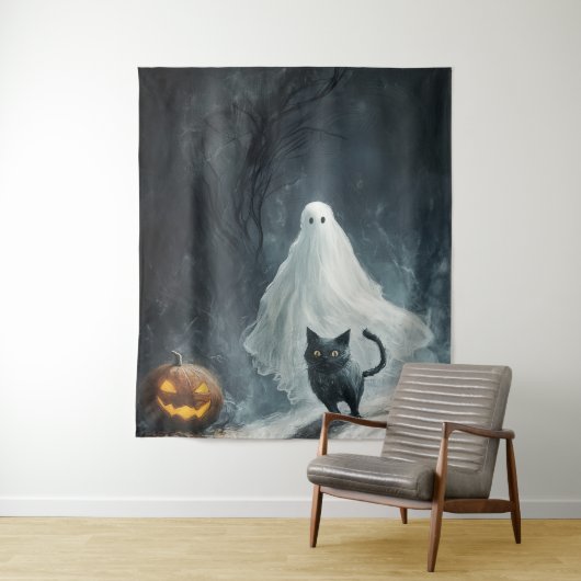 Halloween Ghost und Black Cat Wandteppich (Beispiel)