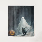 Halloween Ghost und Black Cat Wandteppich (Vorderseite)