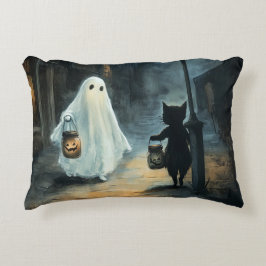 Halloween Ghost und Cat-Begegnung Dekokissen