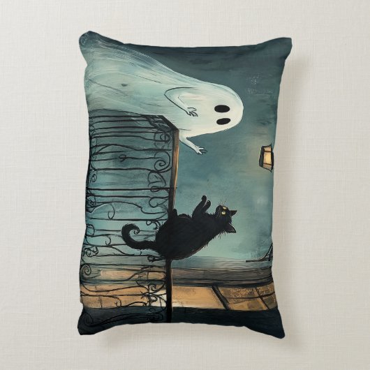 Halloween Ghost und Cat-Begegnung Dekokissen (Rückseite(Vertikal))