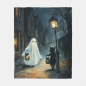 Halloween Ghost und Cat-Begegnung Fleecedecke (Vorderseite)