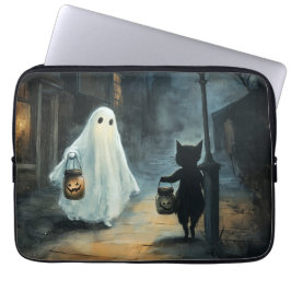 Halloween Ghost und Cat-Begegnung Laptopschutzhülle
