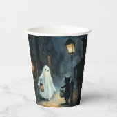 Halloween Ghost und Cat-Begegnung Pappbecher (Vorderseite)