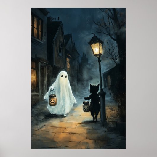 Halloween Ghost und Cat-Begegnung Poster (Vorne)