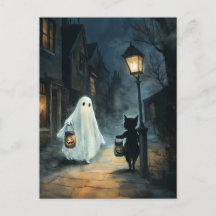 Halloween Ghost und Cat-Begegnung