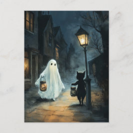 Halloween Ghost und Cat-Begegnung Postkarte