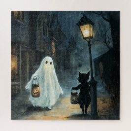 Halloween Ghost und Cat-Begegnung Puzzle