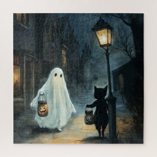 Halloween Ghost und Cat-Begegnung Puzzle (Vertikal)