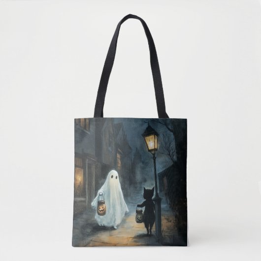 Halloween Ghost und Cat-Begegnung Tasche (Vorderseite)