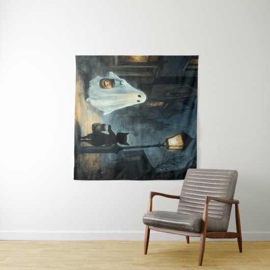 Halloween Ghost und Cat-Begegnung Wandteppich (Beispiel (Horizontal))