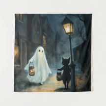 Halloween Ghost und Cat-Begegnung