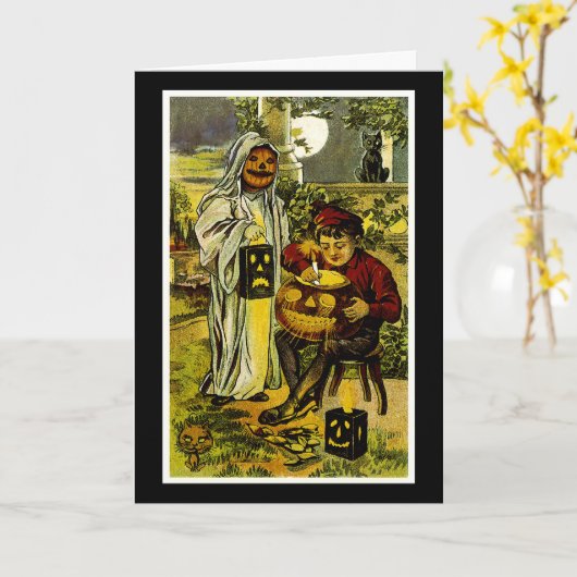 Halloween Ghost und Jack-o-Lantern Karte (Gelbe Blume)