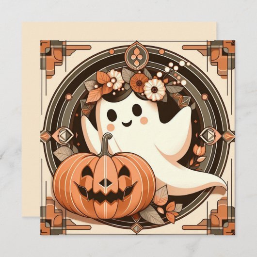 Halloween Ghost und Jack-o'lantern Spooky Karte (Vorne/Hinten)