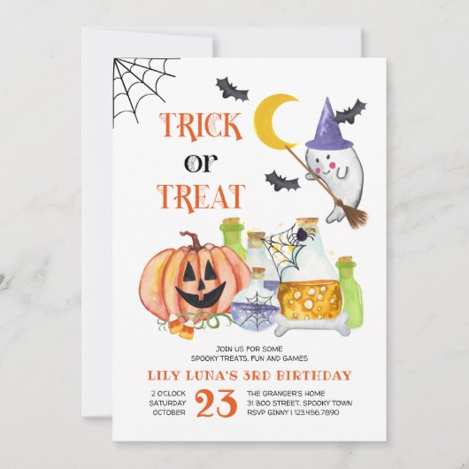 Halloween Ghost und Pop Trick oder Treat Geburtsta Einladung (Vorderseite)