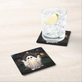 Halloween Ghost und Wein Rechteckiger Pappuntersetzer (Vor Ort)
