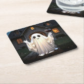 Halloween Ghost und Wein Rechteckiger Pappuntersetzer (angewinkelt)