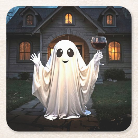 Halloween Ghost und Wein Rechteckiger Pappuntersetzer (Vorderseite)