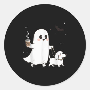 Halloween Ghost Walking Hund Spooky Jahreszeit Hal Runder Aufkleber
