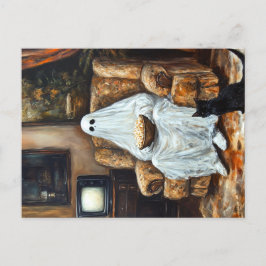 Halloween Ghost Watching TV mit Popcorn Ankündigungspostkarte