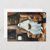 Halloween Ghost Watching TV mit Popcorn Einladungspostkarte (Vorne/Hinten)