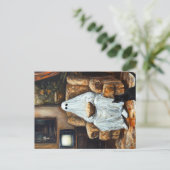 Halloween Ghost Watching TV mit Popcorn Einladungspostkarte (Stehend Vorderseite)