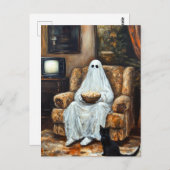 Halloween Ghost Watching TV mit Popcorn Postkarte (Vorne/Hinten)
