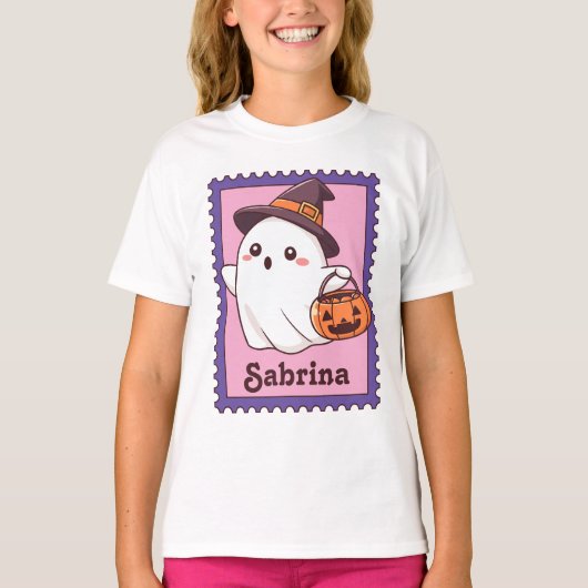 Halloween Ghost Witch Custom Name Stamp T-Shirt (Vorderseite)