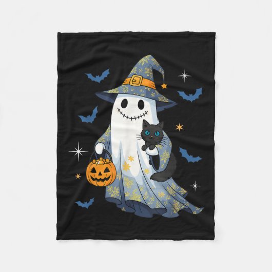 Halloween Ghost Witch Holding Black Cat Funny Hall Fleecedecke (Vorderseite)