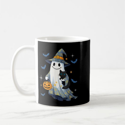 Halloween Ghost Witch Holding Black Cat Funny Hall Kaffeetasse (Links)
