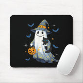Halloween Ghost Witch Holding Black Cat Funny Hall Mousepad (Mit Mouse)