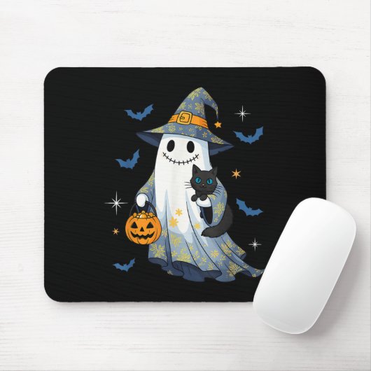 Halloween Ghost Witch Holding Black Cat Funny Hall Mousepad (Mit Mouse)